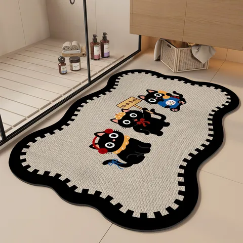 Cartoon Bathroom Floor Mat Absorbent Non Slip Diatomaceous Earth Door Mat Cute Cat Pattern Washable Foot Mat