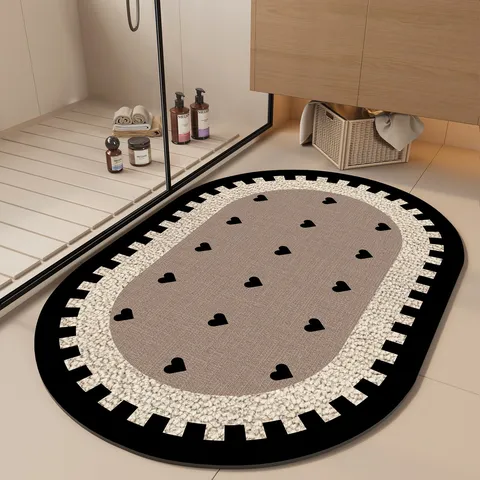 Cartoon Bathroom Floor Mat Absorbent Non Slip Diatomaceous Earth Door Mat Cute Cat Pattern Washable Foot Mat