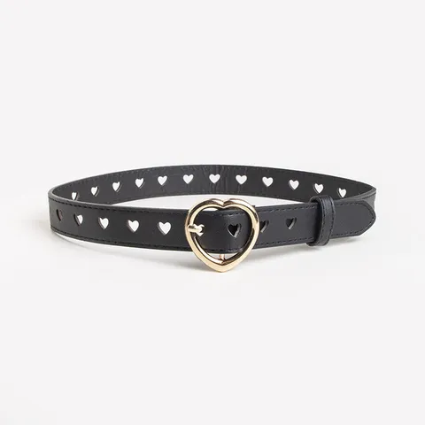Cintura per Bambini con Cuori Traforati in Ecopelle per Ragazze Dolce Cinturino con Fibbia a Cuore in Lega Dorata Accessori
