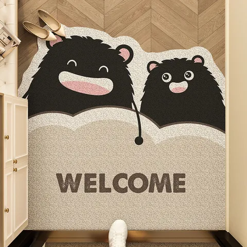 Cartoon Cute Cat Silk Loop Door Mat Non Slip PVC Floor Mat Welcome Entrance Mat For Home Hallway