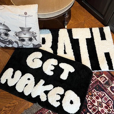 Nordic INS Style Flocked Bath Mat Absorbent Non-Slip Door Mat Cute Letter Printed Bedroom Living Room Floor Carpet
