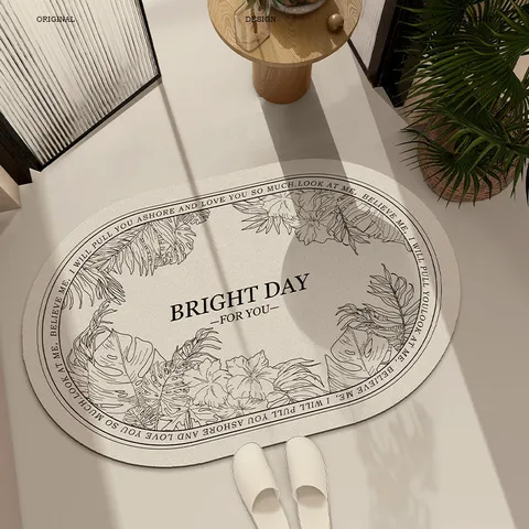 Light Luxury Retro Botanical Floral Absorbent Diatomaceous Earth Floor Mat Oval Non-Slip Bathroom Door Mat
