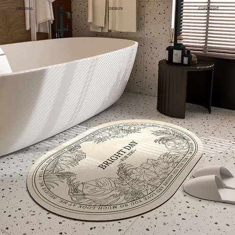Light Luxury Retro Botanical Floral Absorbent Diatomaceous Earth Floor Mat Oval Non-Slip Bathroom Door Mat