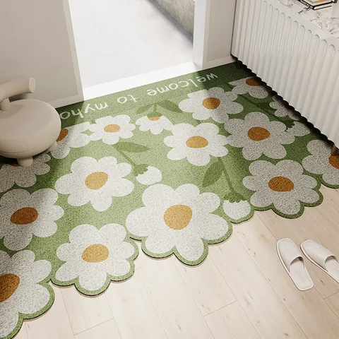 Ins Style Floral PVC Loop Wire Door Mat Non-Slip Welcome Floor Mat For Entrance Hallway Home Decor