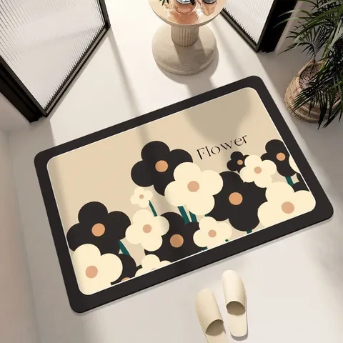 Fresh Floral Bathroom Non Slip Mat Absorbent Quick Drying Floor Mat Diatomaceous Earth Tech Cloth Household Bath Mat
