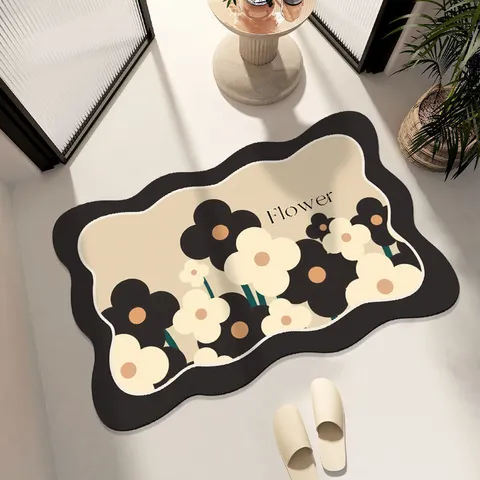 Fresh Floral Bathroom Non Slip Mat Absorbent Quick Drying Floor Mat Diatomaceous Earth Tech Cloth Household Bath Mat