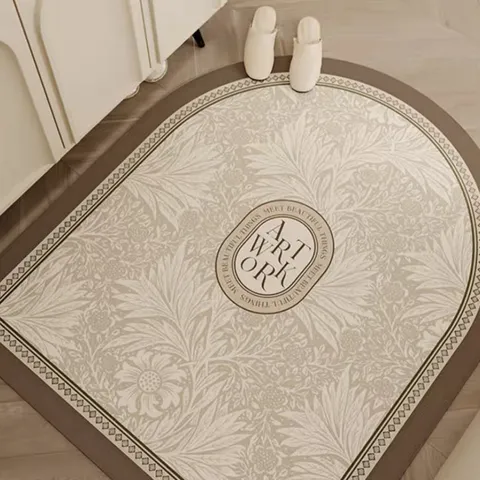 Vintage Light Luxury PVC Leather Floor Mat Waterproof Non-Slip Door Mat Botanical Floral Entrance Carpet Home Decor