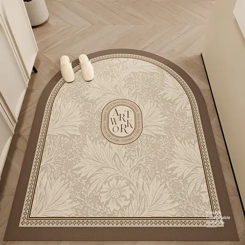 Vintage Light Luxury PVC Leather Floor Mat Waterproof Non-Slip Door Mat Botanical Floral Entrance Carpet Home Decor