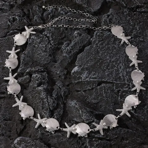 Böhmische Muschel Seestern Perle Taillenkette Metall Körperkette Strand Urlaub Bauch Schmuck für Frauen Gold Silber