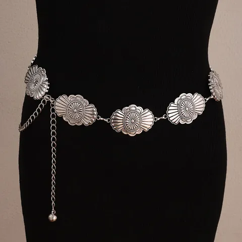 Vintage Metall Taillenkette Für Damen Retro Geschnitzt Oval Geometrisch Gürtel Verstellbar Körperschmuck Mode Taillenzubehör