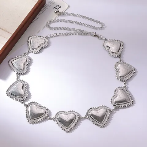 Damen Vintage Türkis Herz Metall Taillenkette Gürtel Elegantes Hohles Schnitzdesign Verstellbarer Verschluss Schmuck