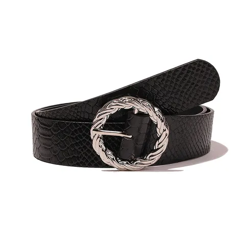 Damen Casual Schlangenmuster Kunstleder Gürtel Mode Runde Metallschnalle Bund Tägliche Dekorative Gürtel Für Damen