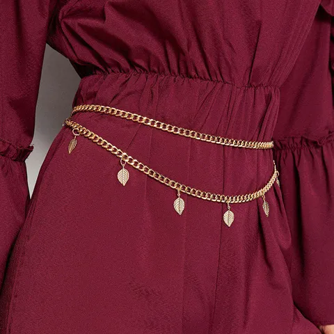 Bohem Gold Metall Doppellagige Taille Kette Blatt Muschel Kameen Anhänger Körper Kette Bauchgürtel Für Damen Mode Schmuck
