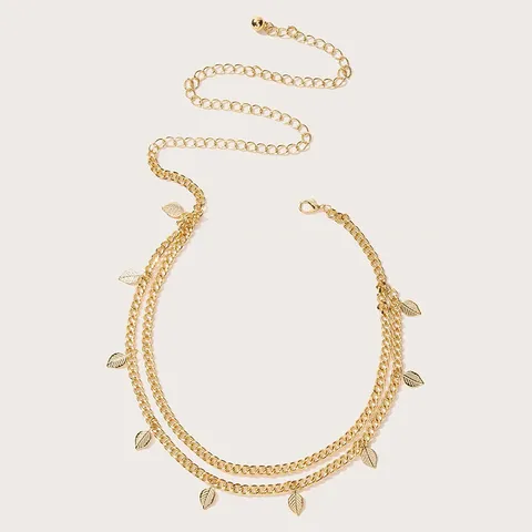 Bohem Gold Metall Doppellagige Taille Kette Blatt Muschel Kameen Anhänger Körper Kette Bauchgürtel Für Damen Mode Schmuck