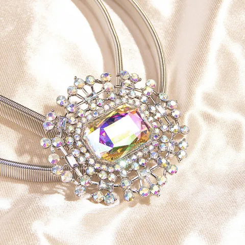 Damen Metall Feder Taillenkette Verstellbar Strass Eingelegt Elegante Casual Mode Bund Gürtel Dame Kleid Zubehör
