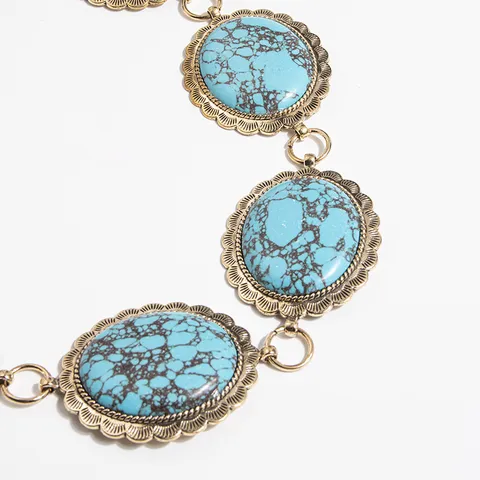 Damen Vintage Türkis Metall Breite Taillenkette Palast Geschnitzt Runde Mode Körperkette Gold Silber Verstellbarer Gürtel