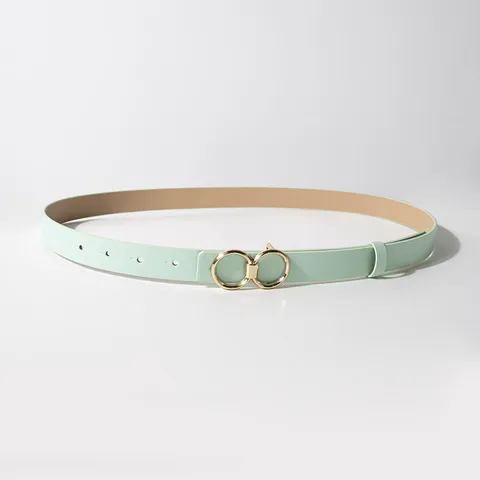 Dames PU Kunstleer Riem Veelzijdige Effen Casual Tailleriem Met Dubbele Ring Metalen Gesp