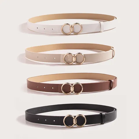 Dames PU Kunstleer Riem Veelzijdige Effen Casual Tailleriem Met Dubbele Ring Metalen Gesp