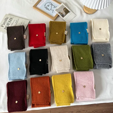 Pure Wool Knitted Scarf For Women Solid Color Cross Wrap Neck Warmer Korean Style Soft Warm Short Winter Scarf For Autumn Winter