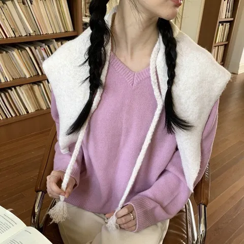 Chal triangular de punto de moda para mujer Otoño Invierno Color sólido Bufanda de punto de trenza Casual Cálido Borla Envolver