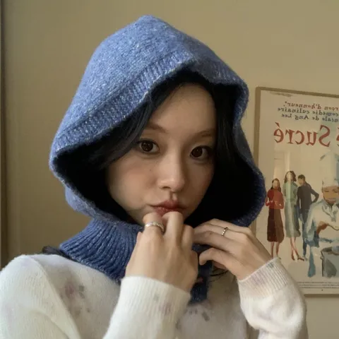 Acrylic Winter Balaclava Hat Women Knitted Hood Scarf Warm Windproof Ear Protection Hooded Neck Warmer