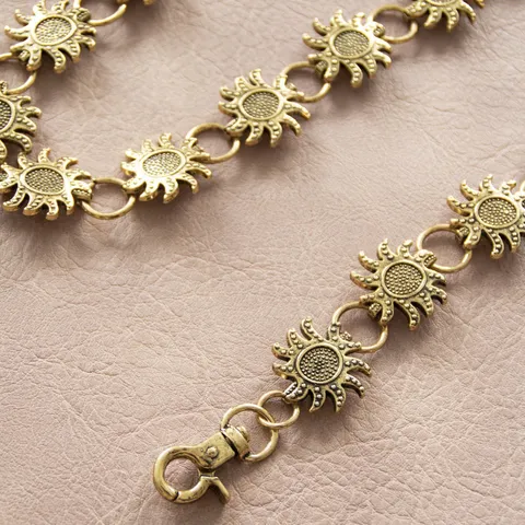 Vintage Carved Sunflower Metal Waist Chain For Women Elegant Antique Gold Adjustable Body Chain Fashion Belt Jewelry