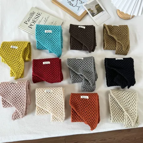 Women's Korean Style Solid Color Hollow Out Cross Knit Scarf Autumn Winter Warm Neck Protector Sweet Polyester Snood Neck Warmer