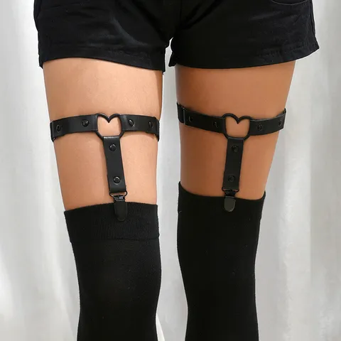 Punk Herz Strumpfgürtel Damen Kunstleder Verstellbar Oberschenkel Beinring Strumpfclips Sexy Cosplay Gothic Zubehör