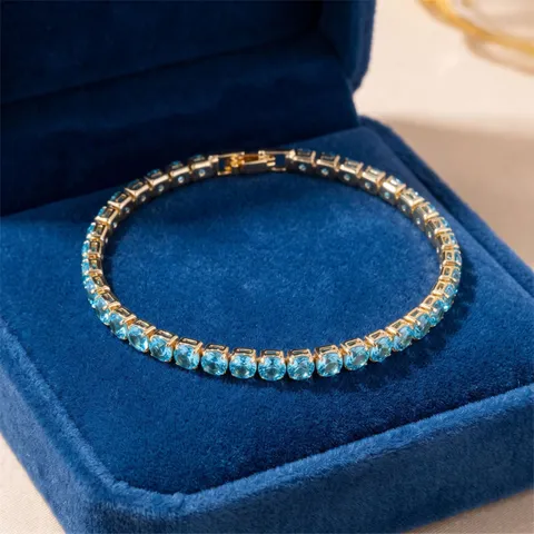 Minimalist Copper Round Rhinestone Tennis Bracelet For Women Elegant Gold Plated Adjustable Multi-Color Gemstone Bracelet Daily Jewelry Birthday Gift