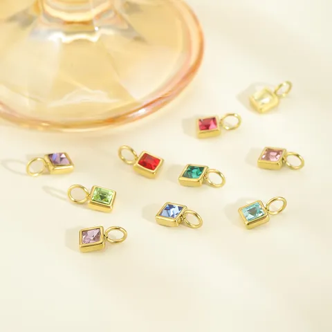 Charms de Piedra de Nacimiento con Strass de Colores Cuadrados Colgantes de Acero de Titanio para Hacer Joyas DIY Collar Pulsera Regalo Mujer