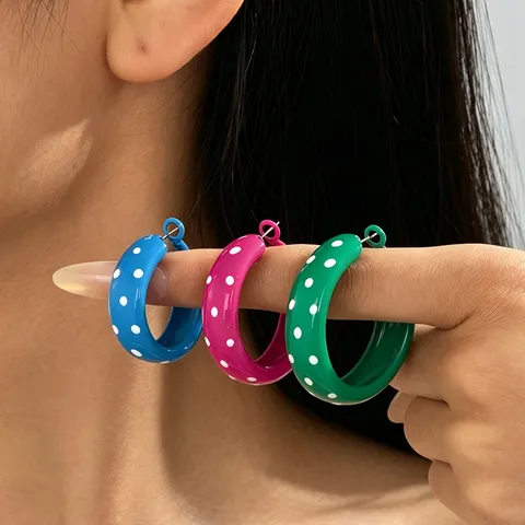 Boucles d'oreilles créoles rondes en émail à pois vintage en métal alliage boucles d'oreilles circulaires géométriques pour femmes accessoires bijoux mode