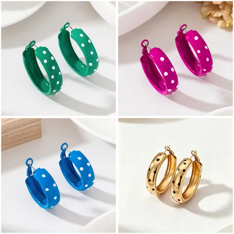 Boucles d'oreilles créoles rondes en émail à pois vintage en métal alliage boucles d'oreilles circulaires géométriques pour femmes accessoires bijoux mode