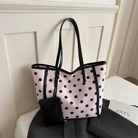 Bolso Tote de Lunares para Mujer Gran Capacidad Bolso de Hombro para Viaje Diario Estilo Coreano Bolso Versátil Con Estuche Combinado