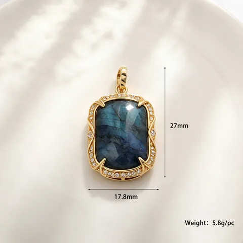 Pendentif Goutte d'Eau Géométrique en Pierre Naturelle Cuivre Plaqué Or Labradorite Œil de Tigre Mauvais Œil Cœur Charm pour Fabrication de Bijoux DIY Accessoires de Collier