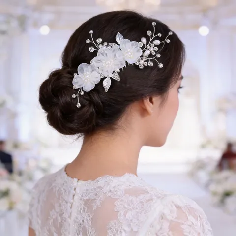 Braut Blumen Strass Haarkamm Handgefertigtes Hochzeitsaccessoire Mit Künstlichen Perlen Stoffblumen Eleganter Seitlicher Haarschmuck Damen
