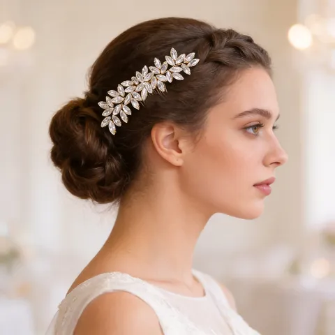 Handmade Bridal Rhinestone Leaf Hair Comb For Wedding Western Style Alloy Crystal Hair Insert Comb Party Jewelry Accessories