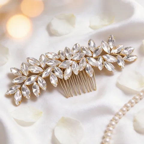 Handmade Bridal Rhinestone Leaf Hair Comb For Wedding Western Style Alloy Crystal Hair Insert Comb Party Jewelry Accessories