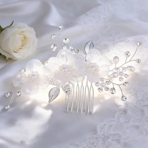 Braut Blumen Strass Haarkamm Handgefertigtes Hochzeitsaccessoire Mit Künstlichen Perlen Stoffblumen Eleganter Seitlicher Haarschmuck Damen