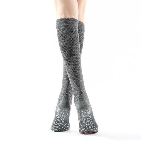 Chaussettes de Yoga Longues au-Dessus du Genou pour Femmes Cinq orteils Antidérapantes Épaissies Chaudes en Coton