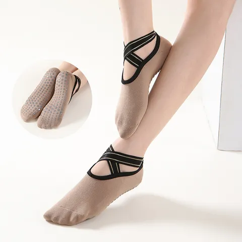 Women's Non Slip Yoga Socks Athletic Pilates Barre Fitness Socks With Straps Cotton Sports Dance Socks