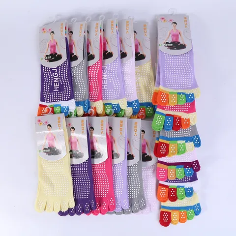 Chaussettes de Yoga Antidérapantes à Cinq Orteils pour Femmes Polyester Respirant Pointillé Fitness Pilates