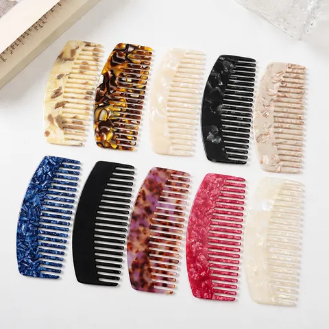 Luxury Acetate Hair Comb Marble Texture Wide Tooth Curved Hair Styling Comb Hair Accessories For Women Daily Hair Care