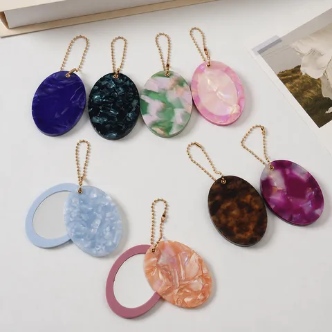Minimalist Resin Oval Mirror Keychain Cute Bag Charm Car Key Ring Aesthetic Purse Pendant Jewelry Accessories