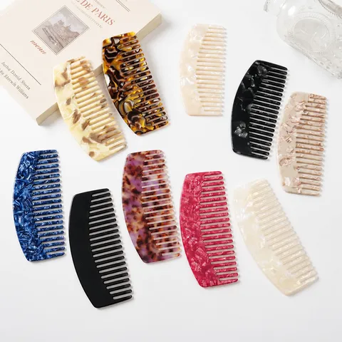 Luxury Acetate Hair Comb Marble Texture Wide Tooth Curved Hair Styling Comb Hair Accessories For Women Daily Hair Care