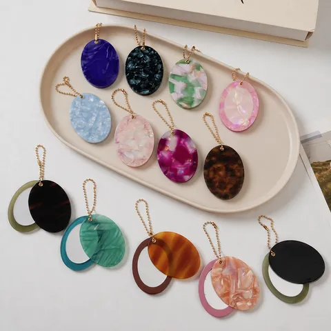 Minimalist Resin Oval Mirror Keychain Cute Bag Charm Car Key Ring Aesthetic Purse Pendant Jewelry Accessories