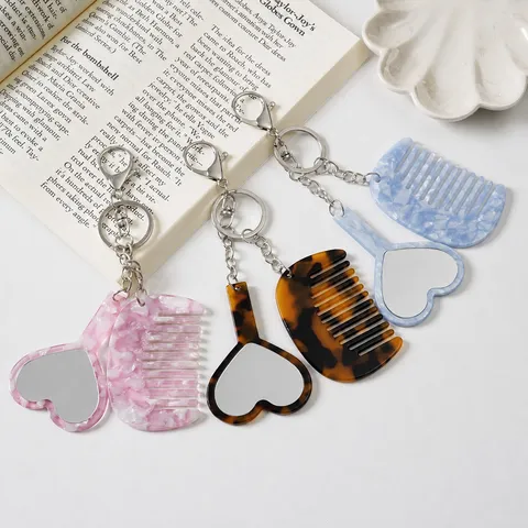 Cute Heart Comb Keychain Ins Style Bag Pendant Acrylic Car Key Ring Cartoon Key Chain Women Accessories