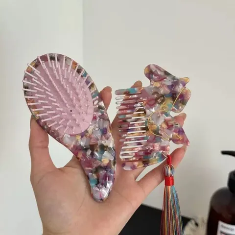 Cellulose Acetate Cushion Massage Comb Cute Little Horse Hair Comb Luxury Mini Hair Care Set For Women