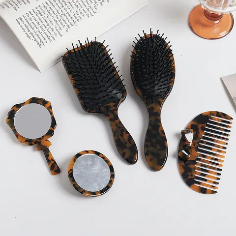Acetate Tortoiseshell Bowknot Hair Comb Air Cushion Massage Comb Portable Handheld Makeup Vanity Mirror Beauty Hair Styling Tool