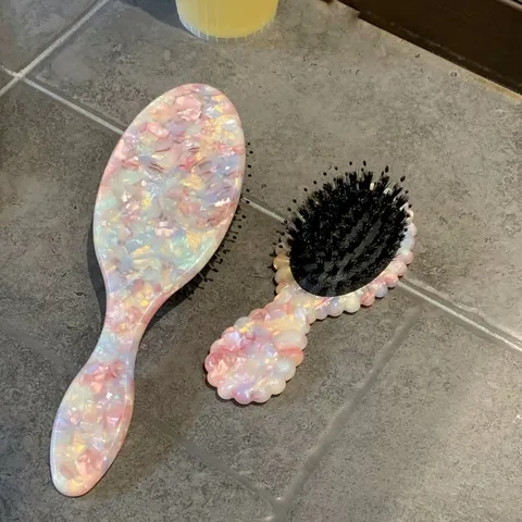 Pink Acetate Hair Comb Pearl Texture Air Cushion Massage Hairbrush Cute Girl Portable Hair Styling Tool