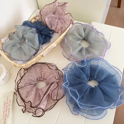 Korean Style Polka Dot Mesh Hair Scrunchies Double Layer Lace Hair Accessories Sweet Elastic Hair Ropes For Women Girls